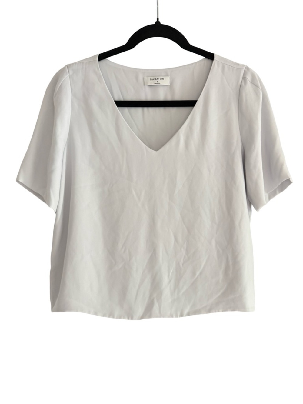 Aritzia Babaton Murphy Blouse Ice Blue Gray V Neck Minimal Top Small